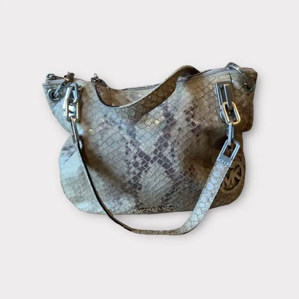 MICHAEL Michael Kors Natural Embossed Python Leather Tote Bag.